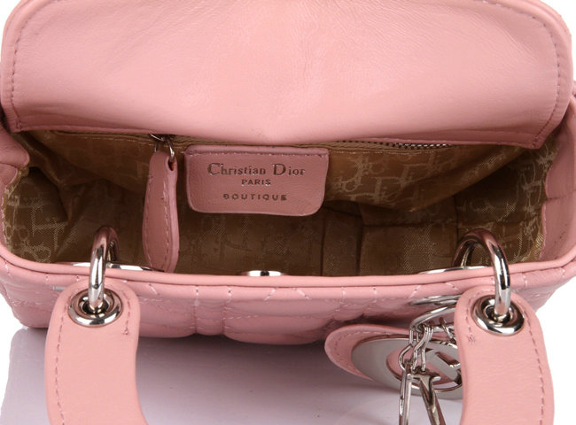 mini lady dior lambskin leather bag 6321 pink with silver hardware
